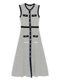 Maje Breton-striped button-fastening Midi Dress | White | FARFETCH at Farfetch